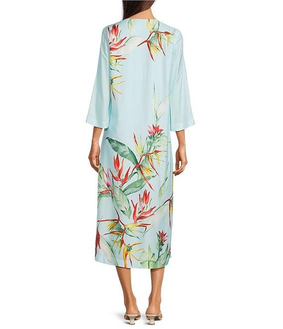 J.McLaughlin Roni Floral Print Split V-Neck 3/4 Sleeve Midi Dress Product Image
