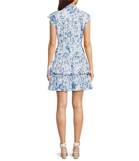 Current Air Point Collar Cap Sleeve Floral Print Mini Dress Product Image