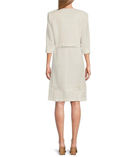 Le Bos 3/4 Sleeve Round Neck Embroidered Flounce Hem 2-Piece Jacket Dress Product Image