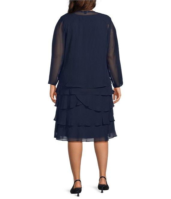 Ignite Evenings Plus Size Beaded Lace Shoulder Chiffon 2-Piece Jacket Dress Product Image