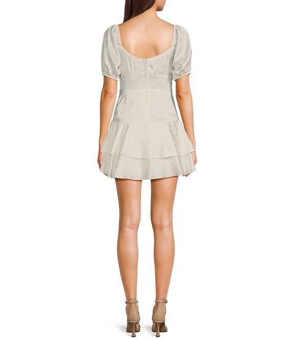 B. Darlin Bow Print Short Puff Sleeve Tiered Skirt Dress Product Image