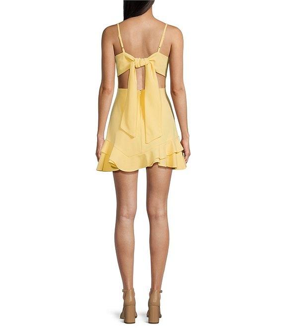 Dear Moon Scuba Crepe Spaghetti Strap Square Neck Corset Tie Back Double Ruffle Dress Product Image