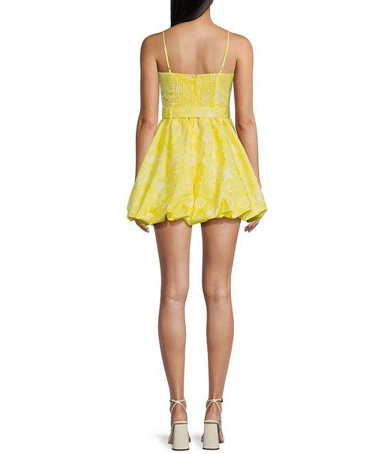 B. Darlin Floral Print Spaghetti Strap Belted Bubble Skirt Smocked Back Dress Product Image