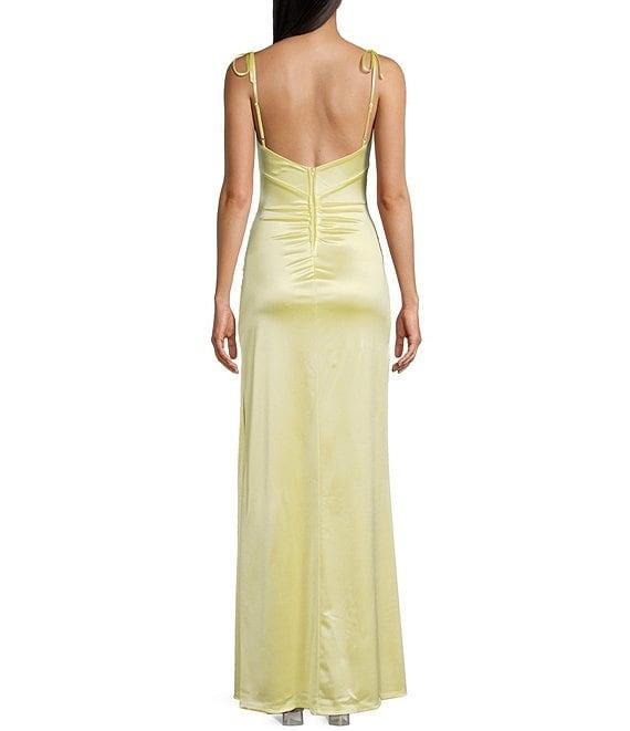 Honey and Rosie Scoop Neck Spaghetti Tie Strap Low-Back Gown Product Image