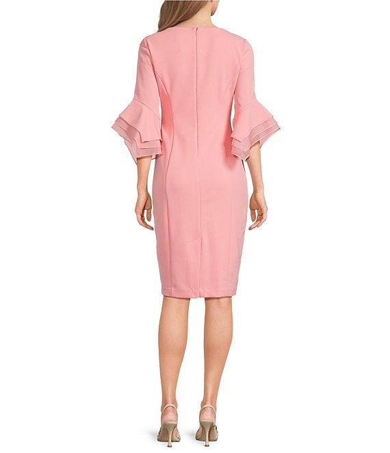 Adrianna Papell Stretch Crepe 3/4 Bell Sleeve Boat Neck Sheath Dress Product Image