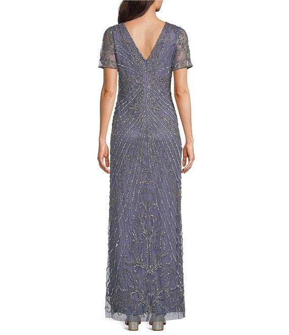 Pisarro Nights Petite Size Short Sleeve Beaded Gown Product Image