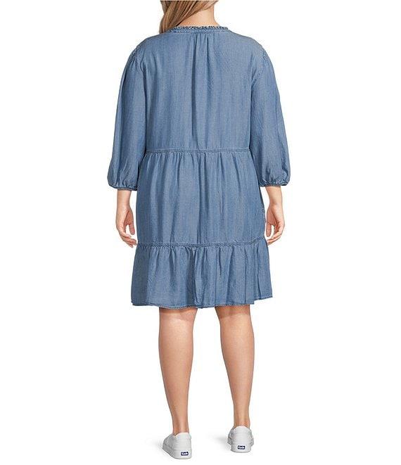 Nurture Plus Size 3/4 Sleeve V-Neck Ruffle Tiered A-Line Dress Product Image