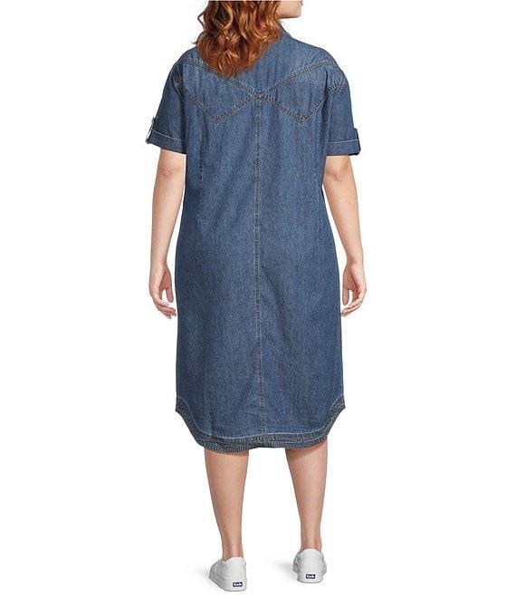 Westbound Plus Size Rolled Sleeve Shirt Midi Dress Product Image