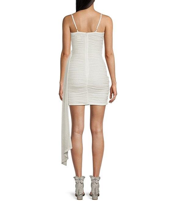 Pear Culture Spaghetti Strap Square Neck Wrap Tail Glitter Dress Product Image