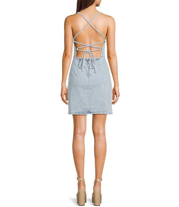 GB Lace-Up Tie Back Denim Mini Dress Product Image