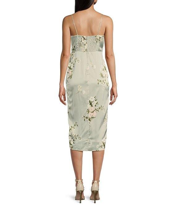 B. Darlin Floral Print Sweetheart Neck Spaghetti Strap Bustier Midi Shirred Dress Product Image