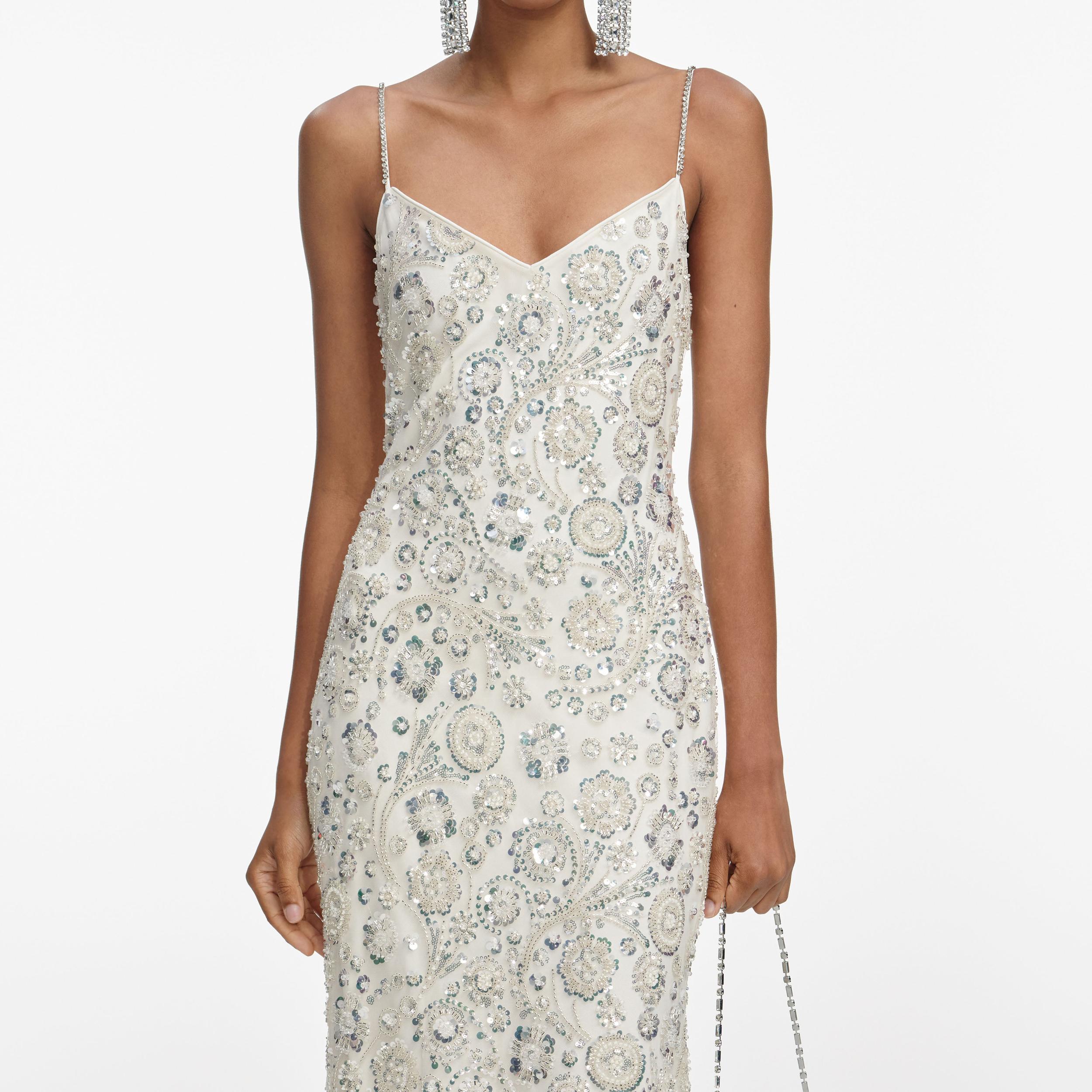 Cream Floral Sequin Maxi Dress Product Image