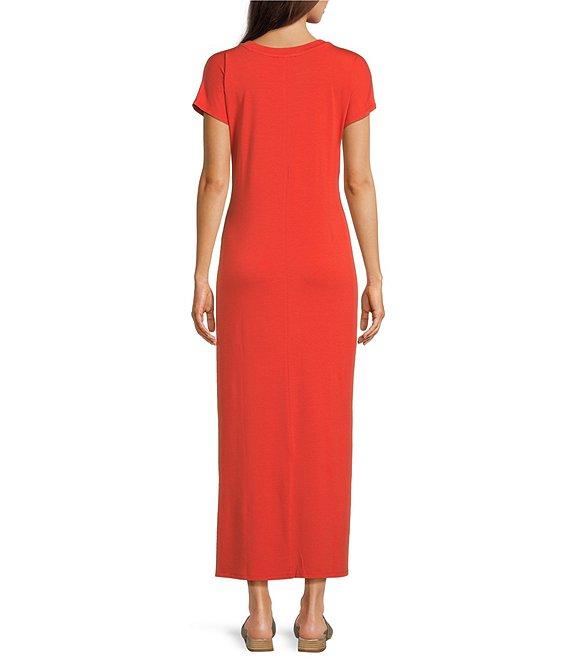 Eileen Fisher Stretch Jersey Knit Crew Neck Cap Sleeve Tie Front Midi Dress Product Image