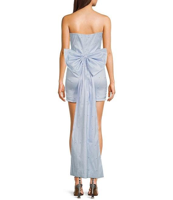 Allison & Kelly Strapless Pearl Taffeta Bow Back Mini Train Dress Product Image