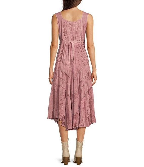 Scully Sleeveless Lace-Up Embroidered Floral Jacquard Tie Waist Midi Dress Product Image
