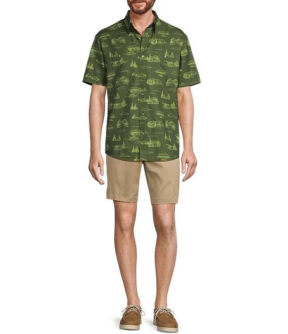 Roundtree & Yorke The Charter Performance Vented Short Sleeve Chambray Scenic Print Sport Shirt Product Image