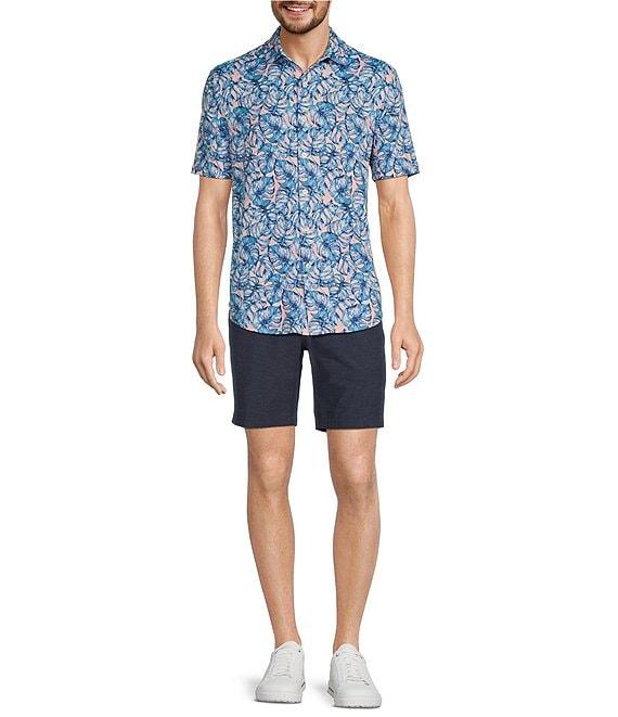 Caribbean Big & Tall Watercolor Leaf Print Performance Stretch Short Sleeve Woven Shirt Product Image