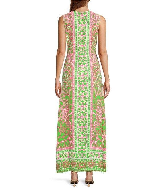 Trina Turk Novak Placed Print V-Neck Sleeveless Button Front Maxi Dress Product Image