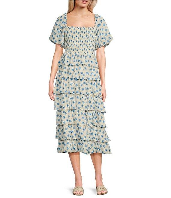 Midnight Doll Puff Short Sleeve Tiered Ruffle Dress Product Image