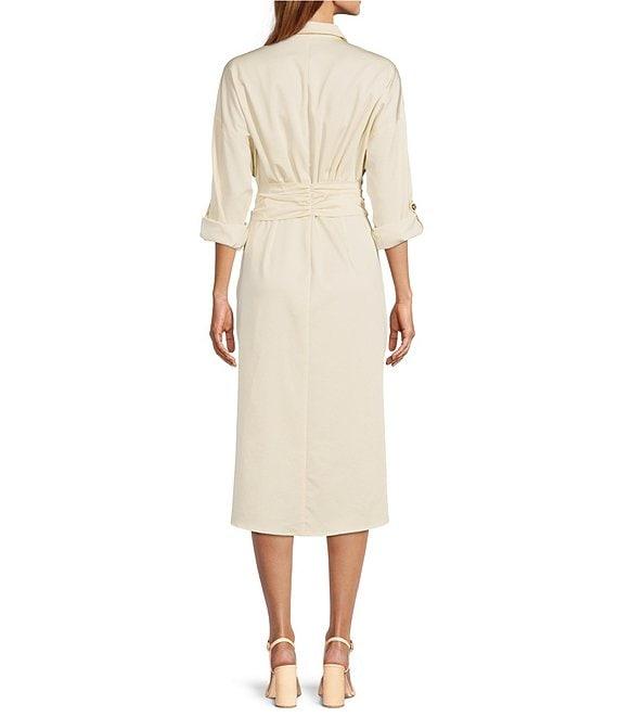 Antonio Melani Roxanne Point Collar Long Sleeve Ruched Tie Waist Button Front Shirt Dress Product Image