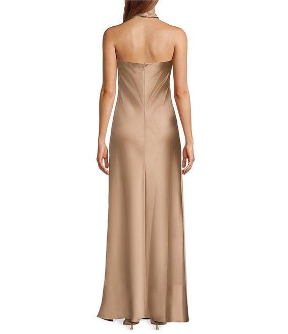 Antonio Melani Dreama Satin Ruched Halter Neck Sleeveless Sheath Slip Maxi Dress Product Image