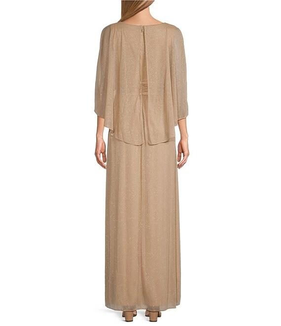 Ignite Evenings Embellished Crew Neck Capelet Sleeve Glitter Mesh Sheath Dress Product Image