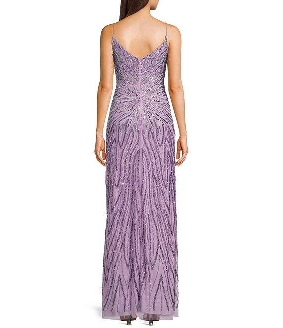 Jump Illusion Beaded Detail V-Neck Spaghetti Strap Side Slit Gown Product Image