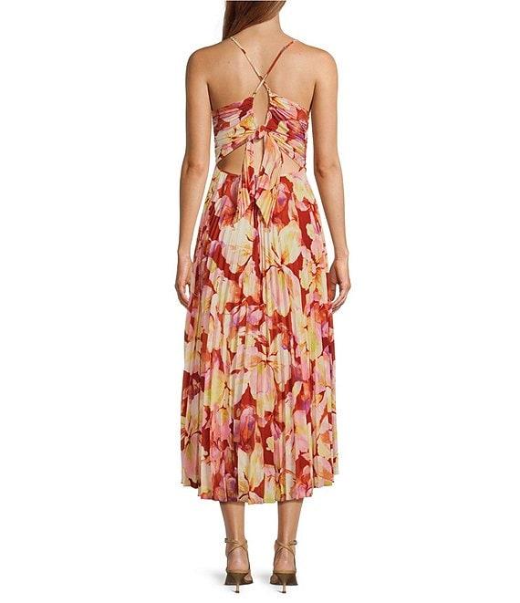 ASTR the Label Blythe Floral Print V Neck Sleeveless Pleated Midi Dress Product Image