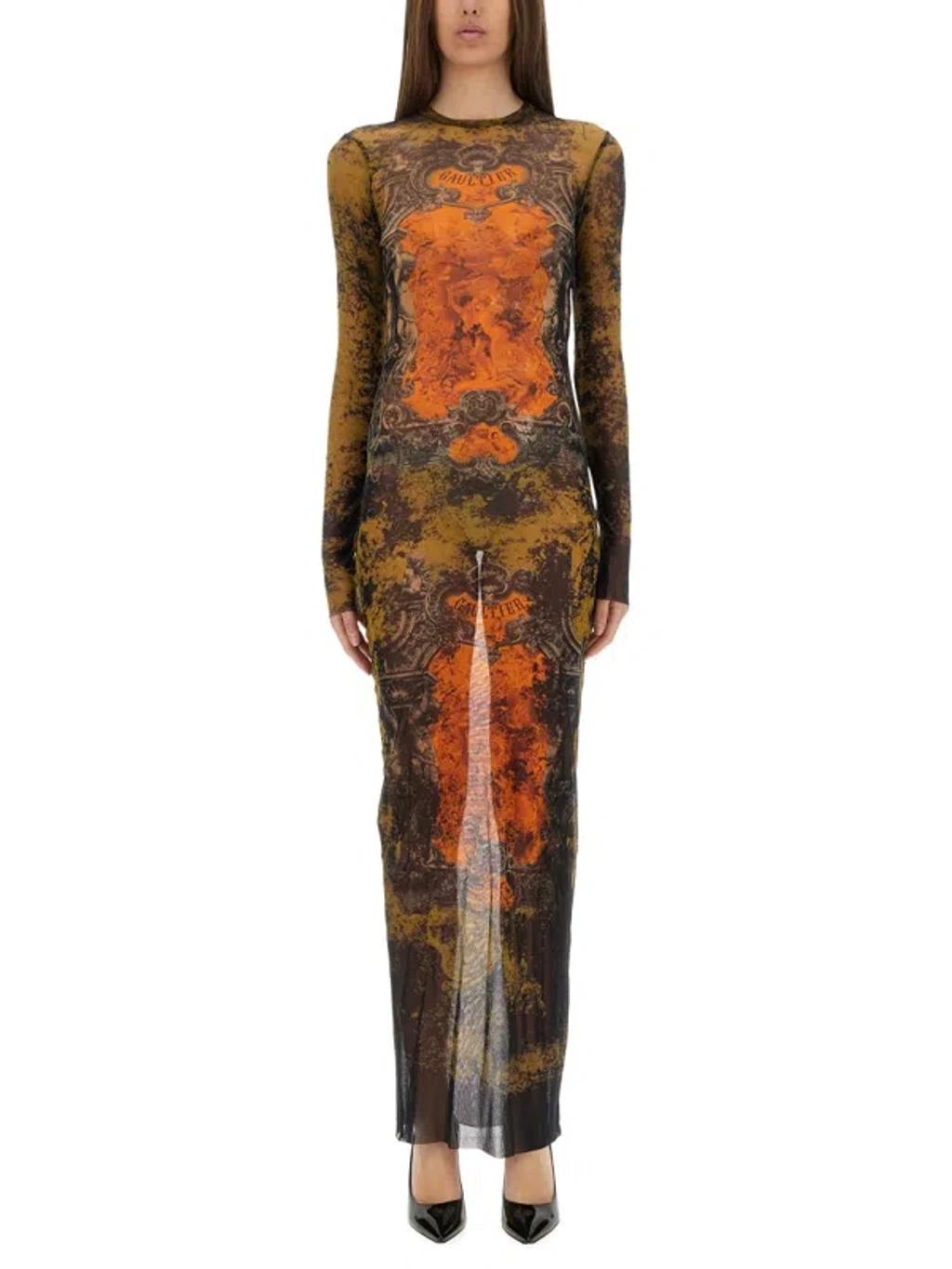 JEAN PAUL GAULTIER Graphic Print Full-length Dress With Long Sleeves In Black Product Image