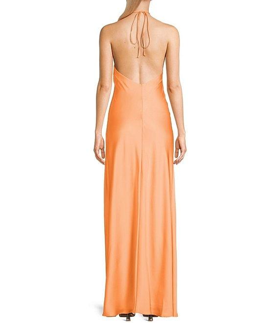 Morgan & Co. Satin Halter Neck Long Dress Product Image