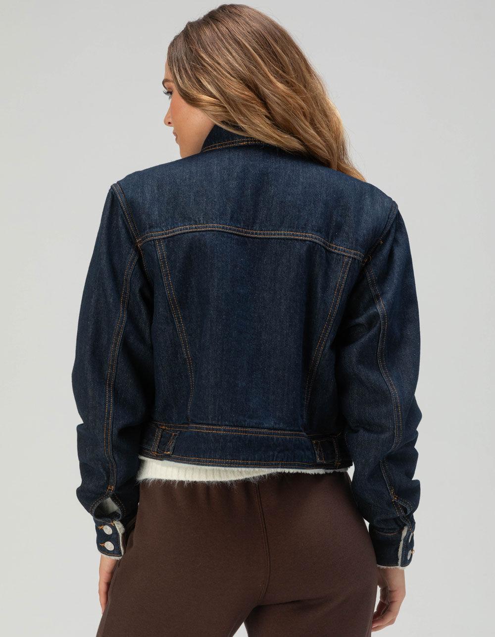 RSQ Womens Sherpa Lined Denim Jacket - DARK RINSE Product Image