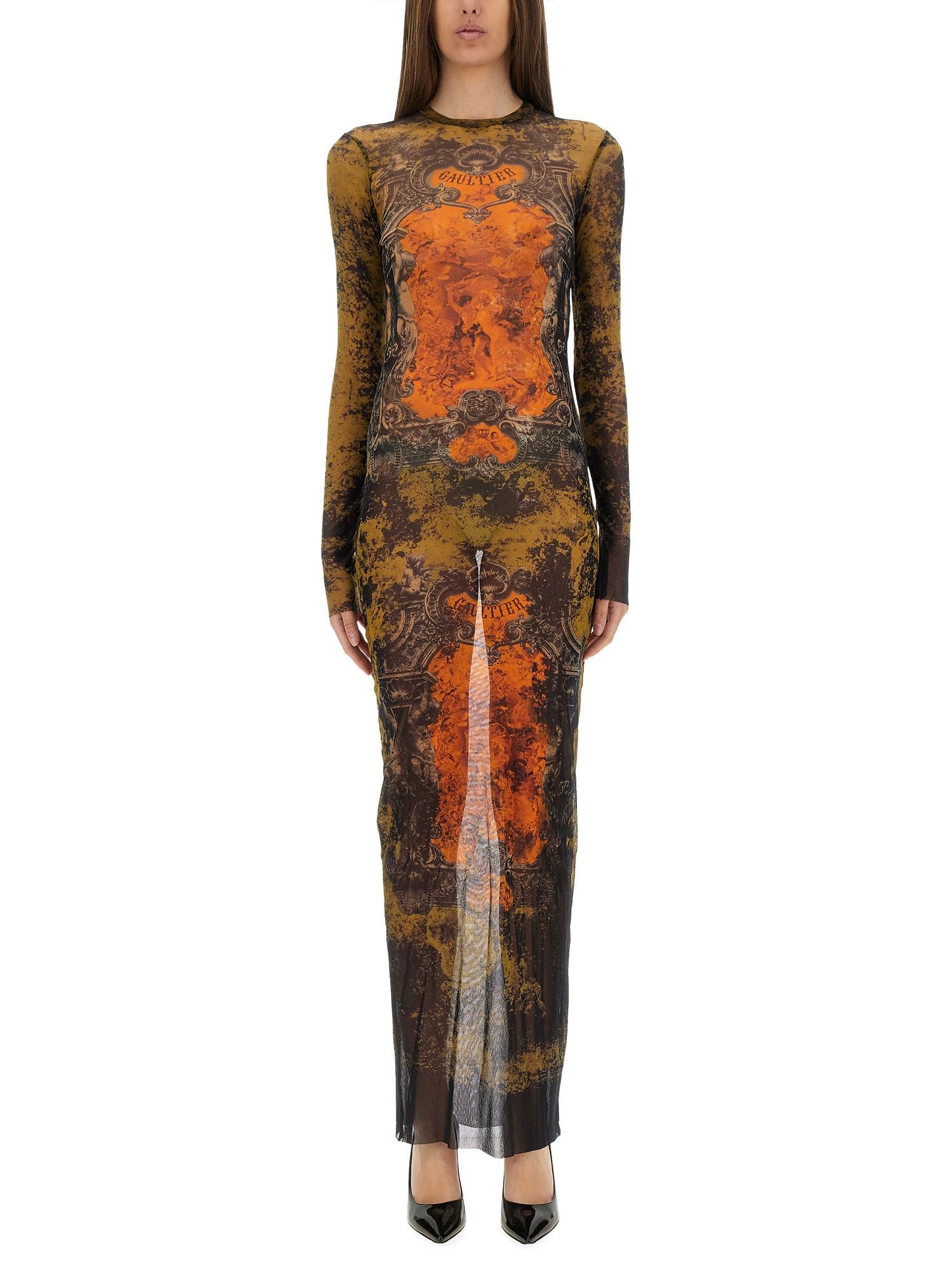 JEAN PAUL GAULTIER Graphic Print Full-length Dress With Long Sleeves In Black Product Image