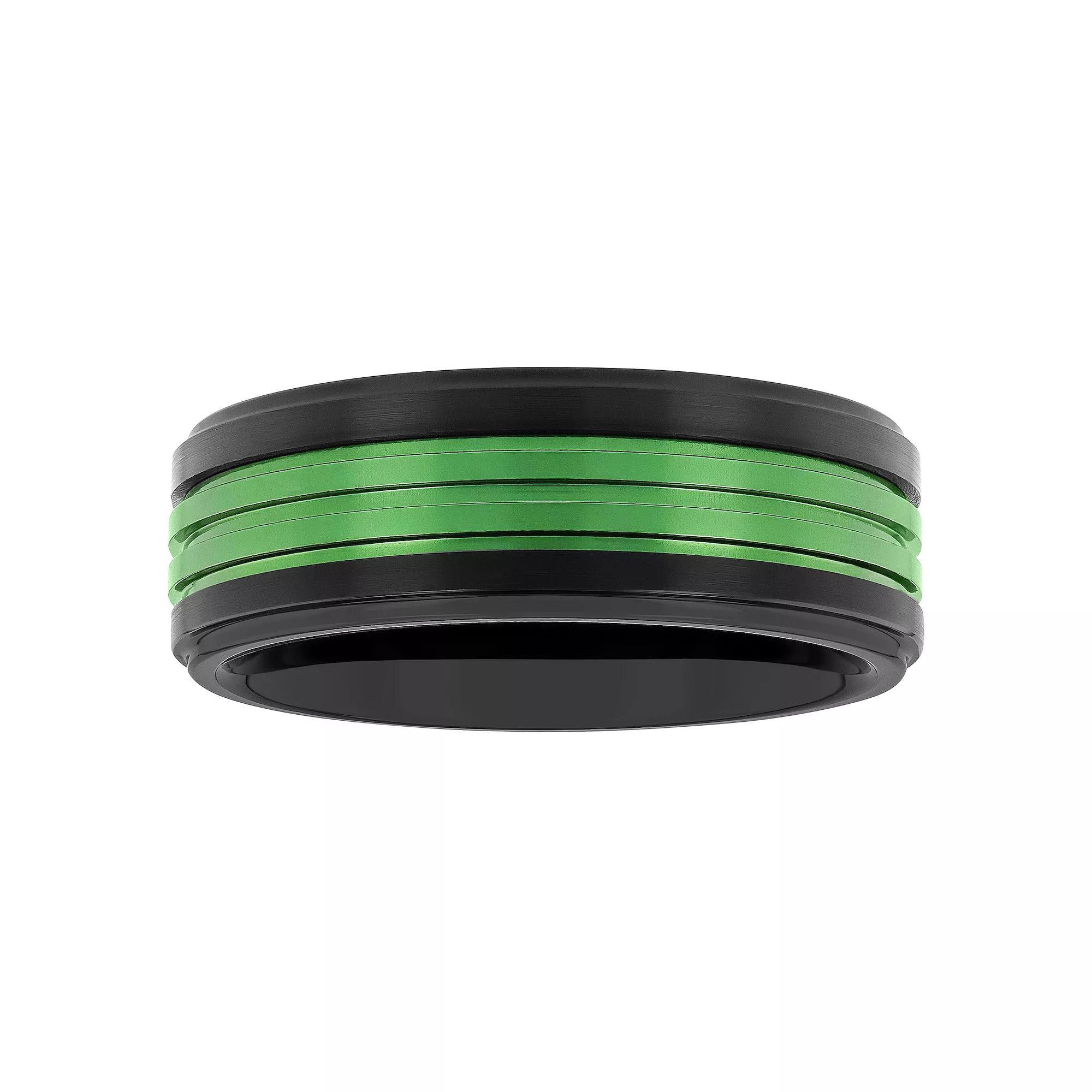 Men's Jewelry Nation Tantalum Black & Green Ion Plated Double Grooved Fashion Wedding Band, Size: 15, Two Tone Product Image