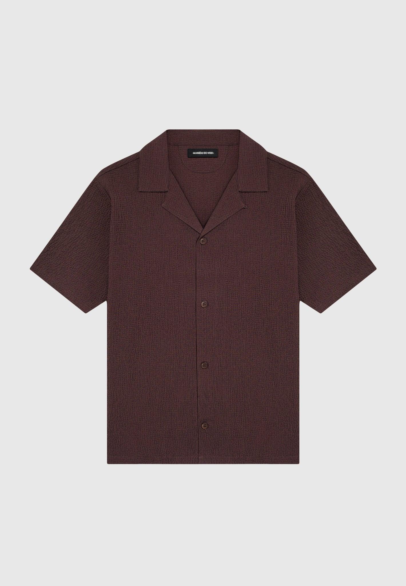 Seersucker Revere Shirt - Brown Male Product Image