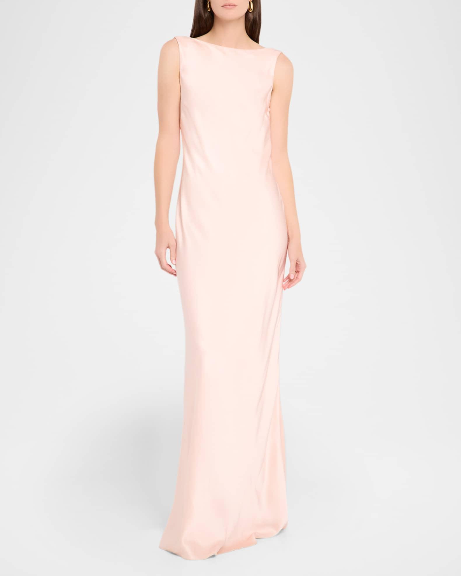 Boat-Neck Cowl Backless Crepe Back Satin Gown Product Image