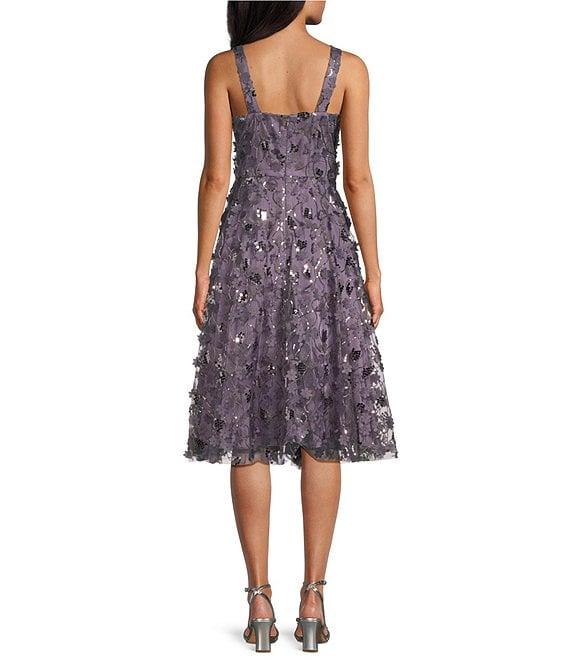 Livia Jolie by Le Bos V-Neck Sleeveless 3D Floral Applique with Sequin A-Line Midi Dress Product Image