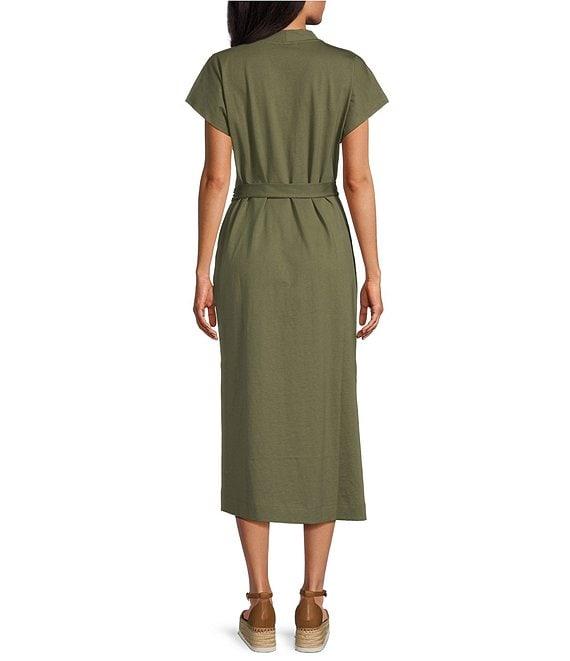 Tommy Bahama Islandscape Jersey V-Neck Short Sleeve Self-Belted Midi Dress Product Image