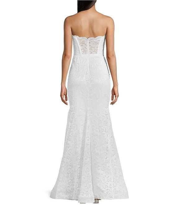Morgan & Co. Strapless Glitter Illusion Lace Corset Long Dress Product Image