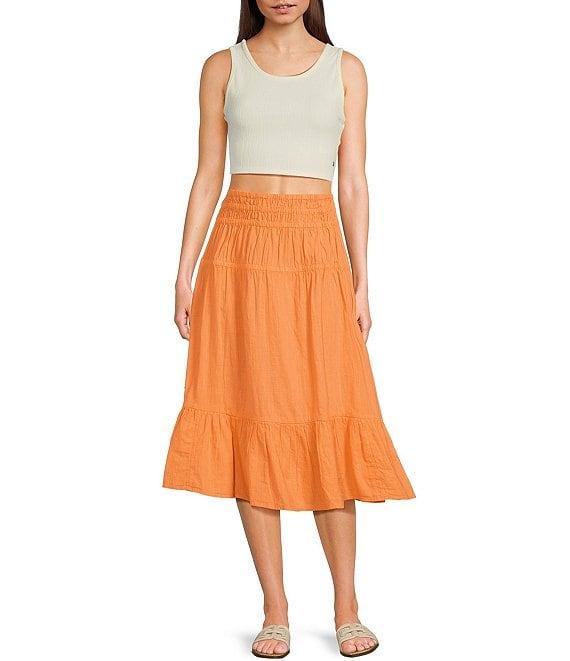 Roxy Malia Coordinating Solid Ruffle Tiered Midi Skirt Product Image