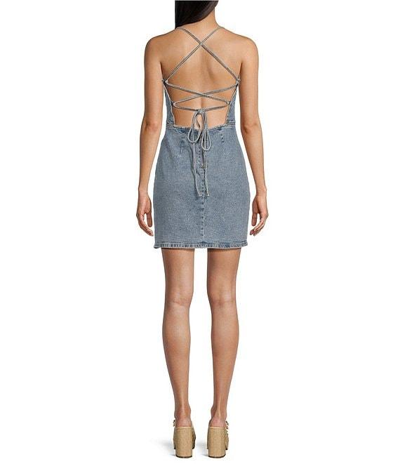GB Lace-Up Tie Back Denim Mini Dress Product Image