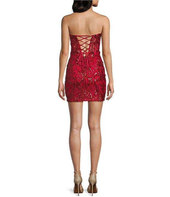 B. Darlin Strapless Sweetheart Neck Sequin Patterned Bodycon Dress Product Image