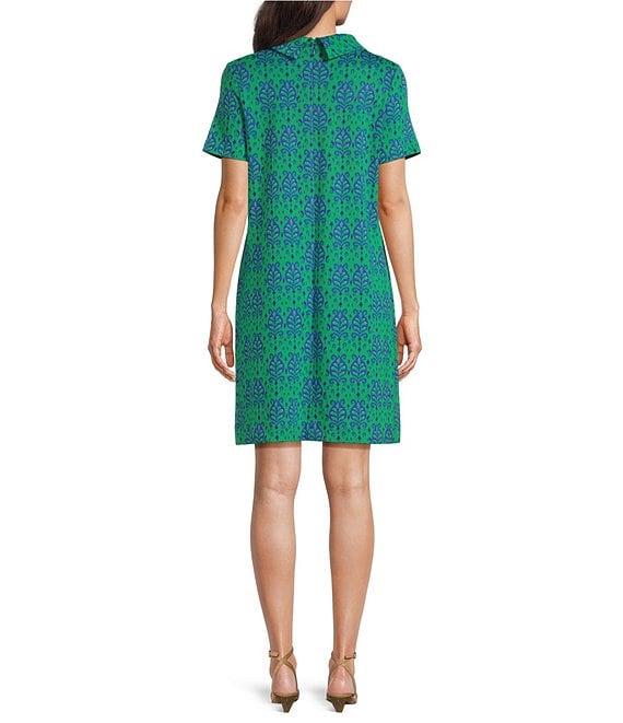 tyler boe Kristen Medallion Print Knit Jacquard Roll Collar Short Sleeve Front Pleat Dress Product Image