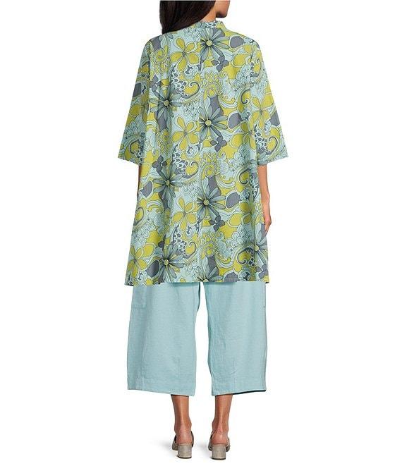 Bryn Walker Organic Cotton Poplin Floral Mandarin Neck Elbow Sleeve Button Front Tunic Product Image
