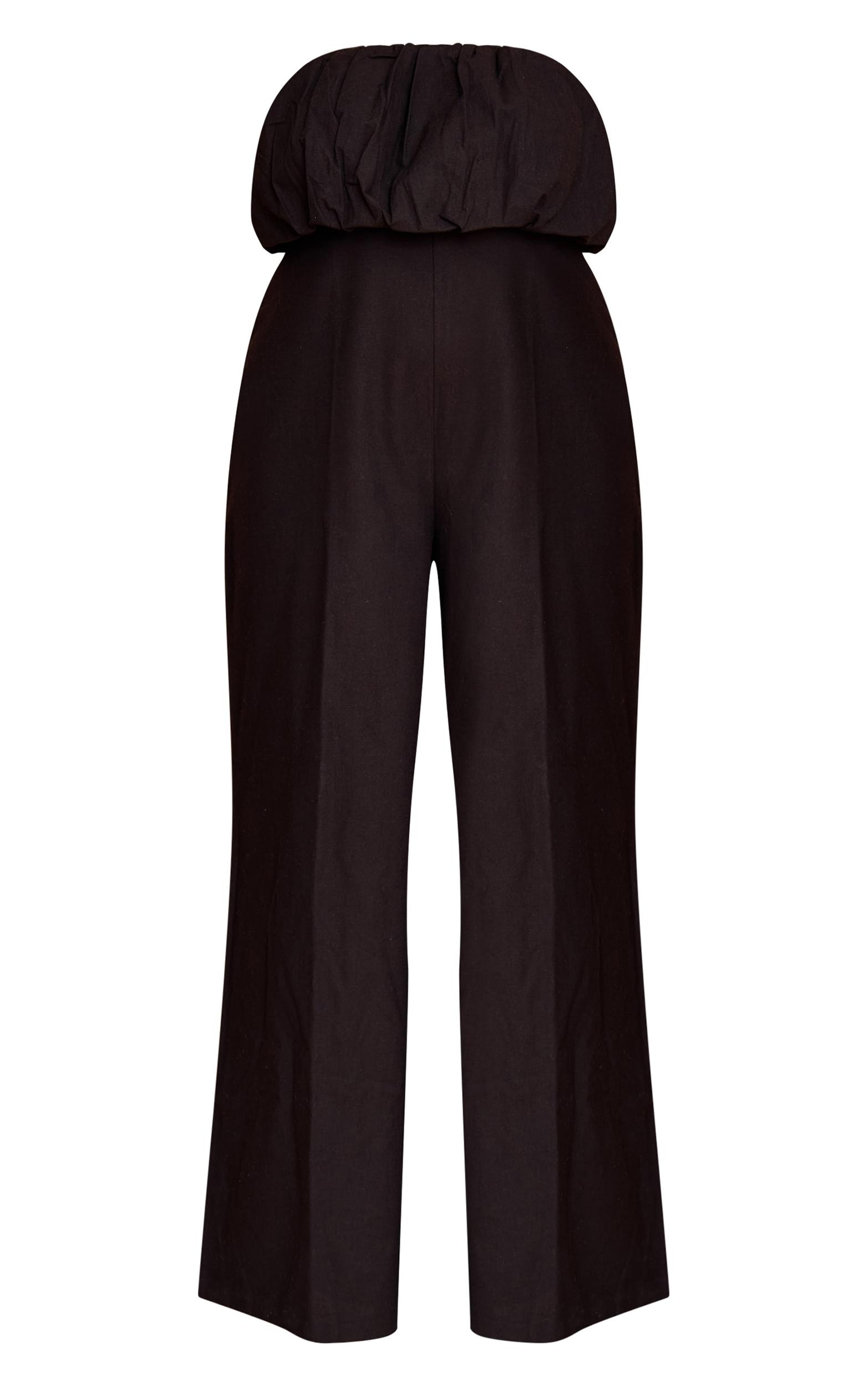 Plus Black Textured Puffball Bandeau Straight Leg Jumpsuit Product Image