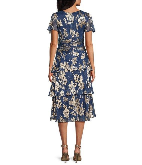Ignite Evenings Short Sleeve V-Neck Tiered Floral Midi Dress Product Image