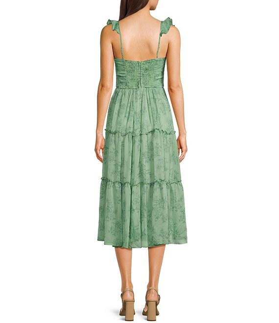 B. Darlin Floral Print Sweetheart Neck Ruffle Sleeve Corset Layered Midi Dress Product Image