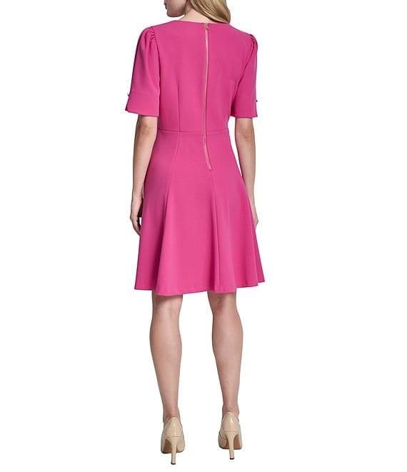 DKNY by Donna Karan Scuba Crepe Surplice Neck Short Sleeve Dress Product Image