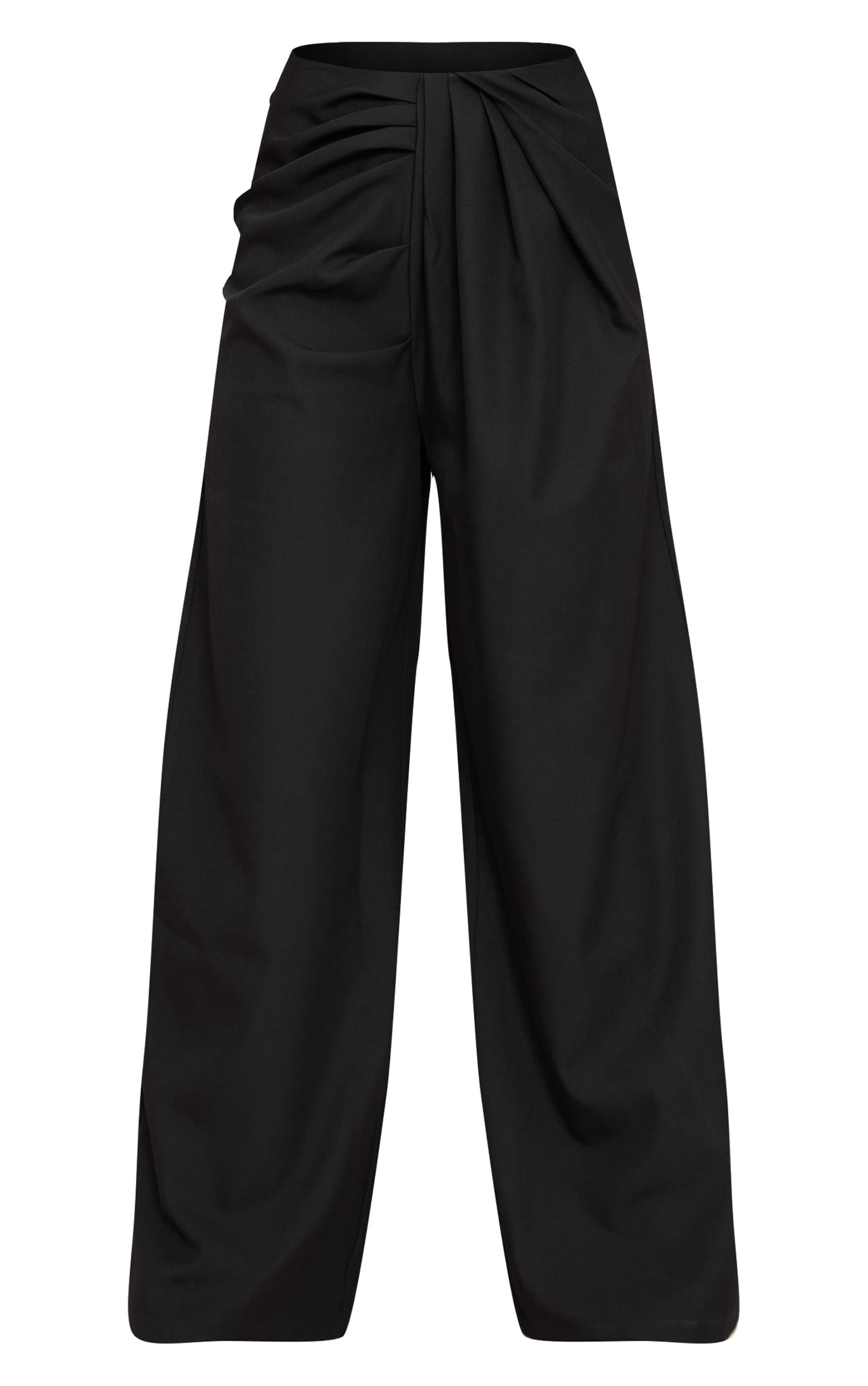 Black Tailored Woven Pleat Detail Wide Leg Pants Product Image