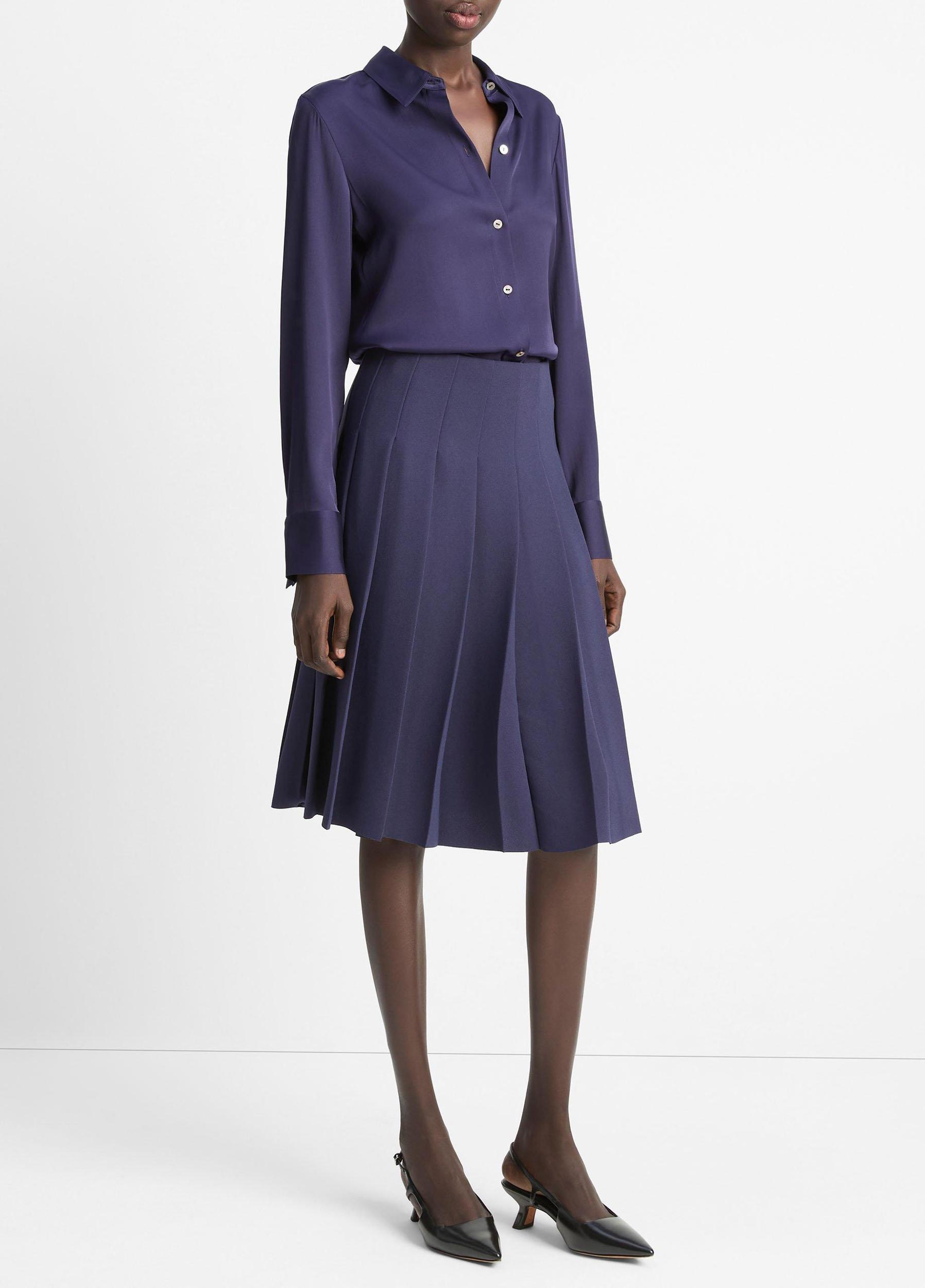 Pleated Crepe Knee Skirt Product Image