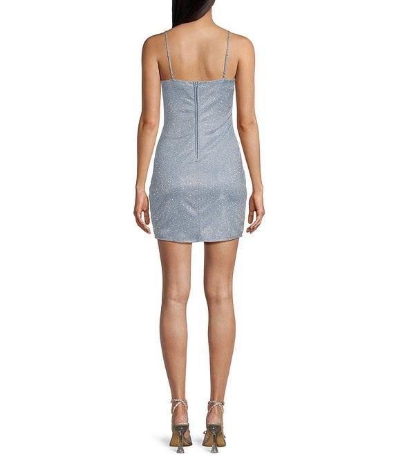 Midnight Doll Sleeveless Shimmer Faux-Wrap Mini Sheath Dress Product Image